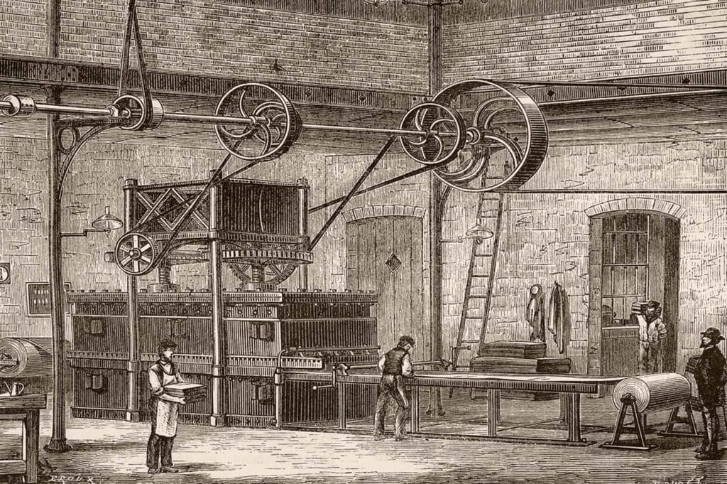Engraving Print of Factory at Work