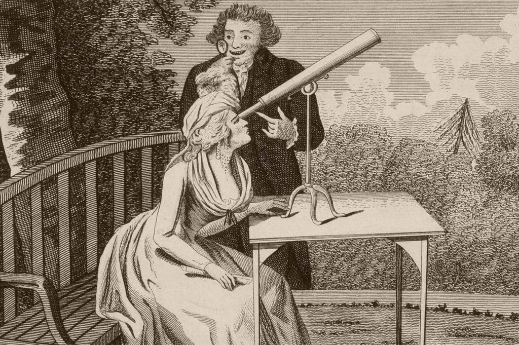 two people using telescope to search