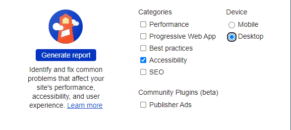 Google Lighthouse Report - Accessibility 