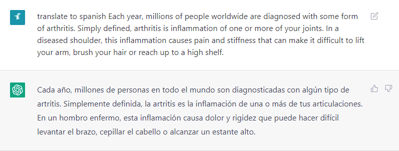 ChatGPT translations from English to Spanish