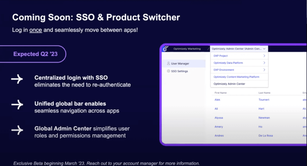 Optimizely centralized login SSO improving CX of the DXP platforms products